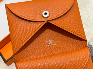 Essenceofluxury Free Gift Hermes Calvi Duo Compact Card Holder in Orange A62PP85 AA196210