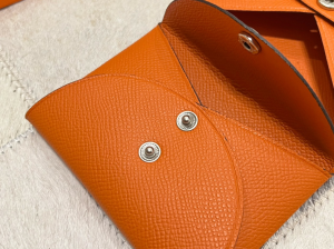Essenceofluxury Free Gift Hermes Calvi Duo Compact Card Holder in Orange A62PP85 AA196210