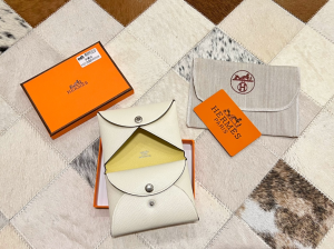Hermes Calvi Duo Compact Card Holder White 