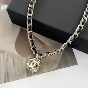 Essenceofluxury Womens Jewelry Chanel CC Logo Leather and Chain Necklace A62PP180 AA196214