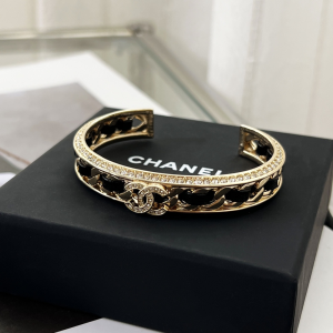 Chanel Crystals CC Logo Open Cut Bracelet 