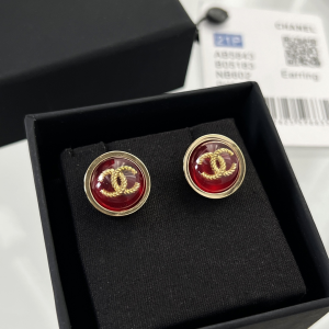 Essenceofluxury Womens Jewelry Chanel Gold CC Logo Round Earrings Red A62PP180 AA196216