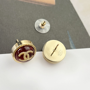 Essenceofluxury Womens Jewelry Chanel Gold CC Logo Round Earrings Red A62PP180 AA196216