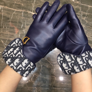 Dior Saddle Gloves Navy Blue Smooth Lambskin and Dior Oblique Canvas Dior Saddle Gloves Navy Blue Smooth Lambskin and Dior Oblique Canvas