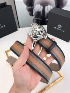 Versace Medusa Leather Belt Brown Gray 40MM 