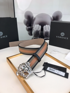 Essenceofluxury Mens Belts Versace Medusa Leather Belt in Brown Gray 40MM A175PP240 AA196581