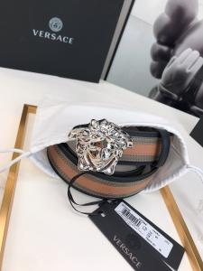 Essenceofluxury Mens Belts Versace Medusa Leather Belt in Brown Gray 40MM A175PP240 AA196581