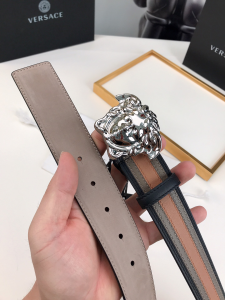 Essenceofluxury Mens Belts Versace Medusa Leather Belt in Brown Gray 40MM A175PP240 AA196581