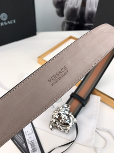 Essenceofluxury Mens Belts Versace Medusa Leather Belt in Brown Gray 40MM A175PP240 AA196581
