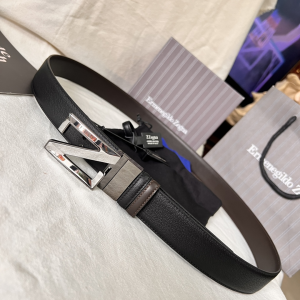 Zegna Leather Belt Black Brown 