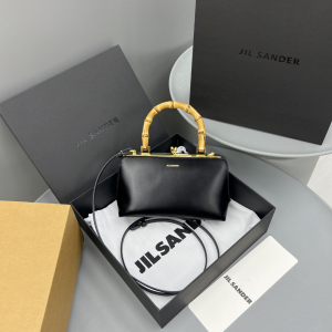 Jil Sander Mini Goji Clutch Crossbody Bag Bamboo Top Handle Black Leather Jil Sander Mini Goji Clutch Crossbody Bag Bamboo Top Handle Black Leather