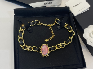 Essenceofluxury Womens Jewelry Chanel CC Logo Leather Chain Choker Necklace A39PP280 AA196707