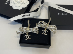 Chanel Crystals CC Logo Bowknot Earrings 