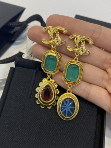 Chanel Crystals CC Logo Pendant Earrings 