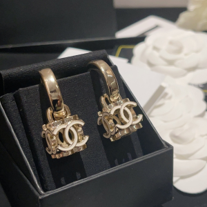 Chanel CC Logo Lock Earrings Gold 