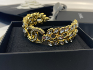 Chanel Crystals CC Wheat Link Bracelets Gold 