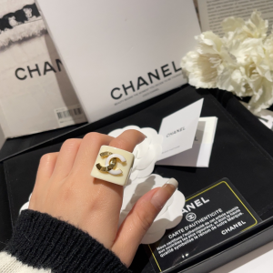 Chanel CC Logo Latte White Rings 