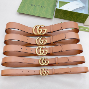 Essenceofluxury Womens Belts Gucci Double G Brown Leather Belt A175PP240 AA197871