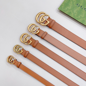 Essenceofluxury Womens Belts Gucci Double G Brown Leather Belt A175PP240 AA197871