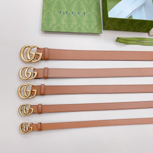 Essenceofluxury Womens Belts Gucci Double G Brown Leather Belt A175PP240 AA197871