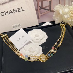 Chanel Crystals CC Logo Pearls Chain Necklace 