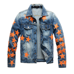 Amiri Chemist Slim Fit Appliqued Distressed Denim Star Trucker Jacket Blue M To 4XL Amiri Chemist Slim Fit Appliqued Distressed Denim Star Trucker Jacket Blue M To 4XL