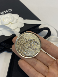 Chanel Gold Metal Round Crystals CC Logo Brooch 