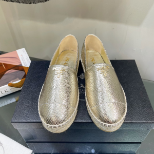 Prada Espadrilles Flat Gold Leather 