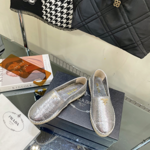 Prada Espadrilles Flat Silver Leather 