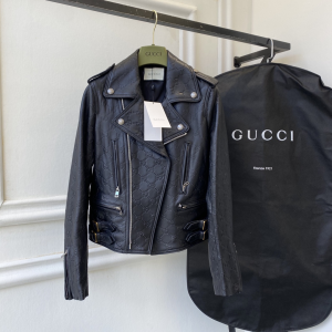 Gucci Black GG Embossed Leather Jacket 