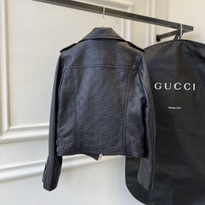 Essenceofluxury Womens Clothing Gucci Black GG Embossed Leather Jacket A198PP1380 AA198285