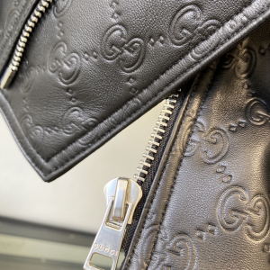 Essenceofluxury Womens Clothing Gucci Black GG Embossed Leather Jacket A198PP1380 AA198285