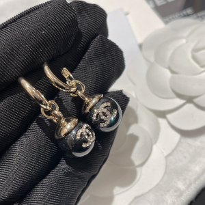 Chanel Crystals CC Logo Black Pearl Earrings 