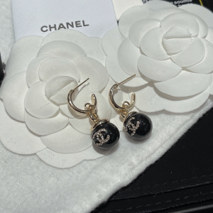 Essenceofluxury Womens Jewelry Chanel Crystals CC Logo Black Pearl Earrings A173PP180 AA198815