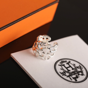 Hermes Chaine DANCRE Enchainee Rings Silver 