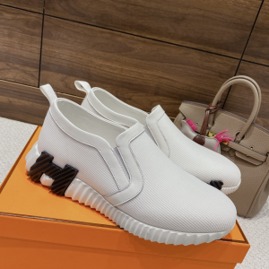 Hermes White Canvas Sneakers 