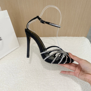 Alevi Milano Penelope Satin Heeled Sandals Completely Covered Baguette Crystal Black 105MM Alevi Milano Penelope Satin Heeled Sandals Completely Covered Baguette Crystal Black 105MM