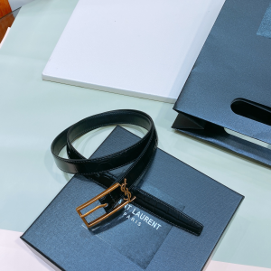 Saint Laurent YSL New Cassandre Buckle Belt Black Leather 20MM Saint Laurent YSL New Cassandre Buckle Belt Black Leather 20MM