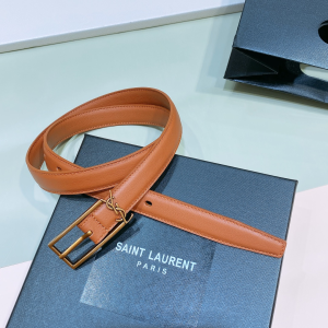 Saint Laurent YSL New Cassandre Buckle Belt Brown Leather 20MM Saint Laurent YSL New Cassandre Buckle Belt Brown Leather 20MM