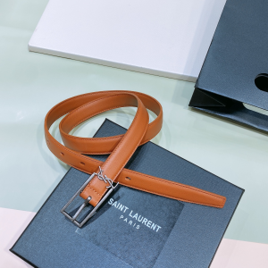 Saint Laurent YSL New Cassandre Buckle Belt Brown Leather 20MM Saint Laurent YSL New Cassandre Buckle Belt Brown Leather 20MM