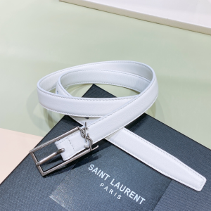 Saint Laurent YSL New Cassandre Buckle Belt White Leather 20MM Saint Laurent YSL New Cassandre Buckle Belt White Leather 20MM