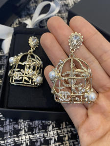 Chanel Gold Birdcage Pendant Earrings AB9631 