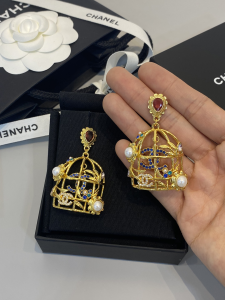 Chanel Gold Birdcage Pendant Earrings AB9631 