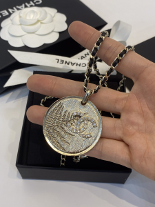 Chanel Gold CC Logo Round Chain Pendant Necklace 