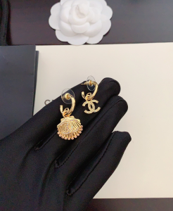 Chanel Crystal CC Gold Shell Earrings 