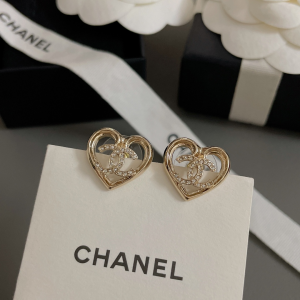Chanel Crystal CC Logo and Gold Heart Earrings 