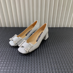 Sergio Rossi SR Prince Pumps Crystals Buckle Silver Glitter Fabric 50MM Sergio Rossi SR Prince Pumps Crystals Buckle Silver Glitter Fabric 50MM