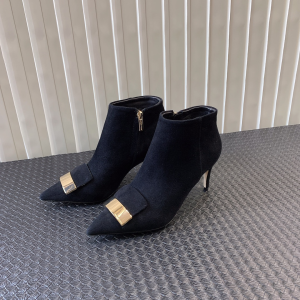 Sergio Rossi SR1 Pointed Toe Ankle Boot Black Suede Leather 75MM Sergio Rossi SR1 Pointed Toe Ankle Boot Black Suede Leather 75MM
