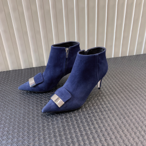 Sergio Rossi SR1 Pointed Toe Ankle Boot Blue Suede Leather 75MM Sergio Rossi SR1 Pointed Toe Ankle Boot Blue Suede Leather 75MM