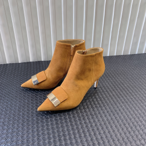 Sergio Rossi SR1 Pointed Toe Ankle Boot Brown Suede Leather 75MM Sergio Rossi SR1 Pointed Toe Ankle Boot Brown Suede Leather 75MM